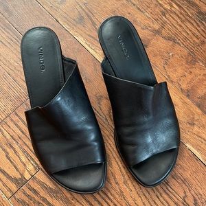 Vince Wedge Sandal - Black Leather